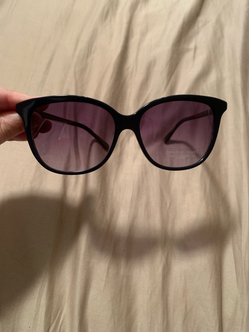 NWT Draper James Black and Floral Frame Sunglasses with Purple Tinted Lenses